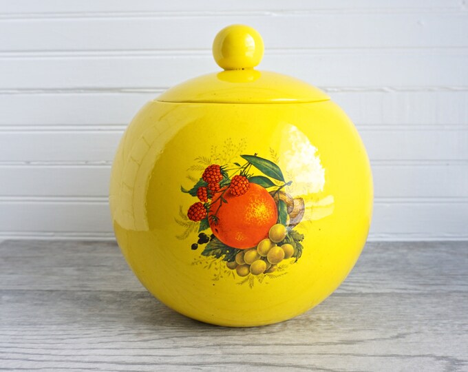 Yellow Cookie Jar With Fruit, Round Lidded Jar Etsy