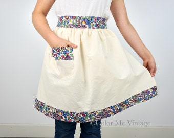 Vintage Ivory Muslin and Paisley Half Apron