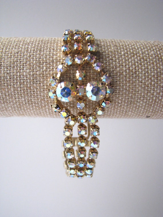 Vintage Bracelet AB Crystal 50s 60s, Large Elegan… - image 4