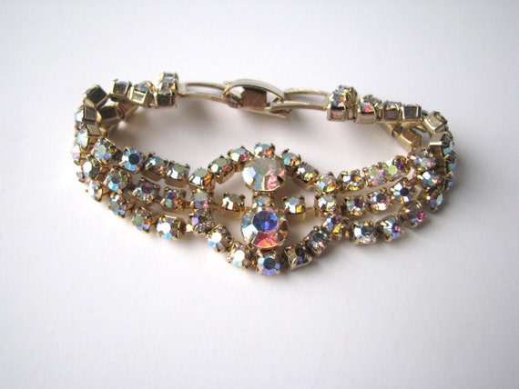 Vintage Bracelet AB Crystal 50s 60s, Large Elegan… - image 2