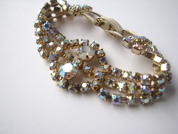 Vintage Bracelet AB Crystal 50s 60s, Large Elegan… - image 1