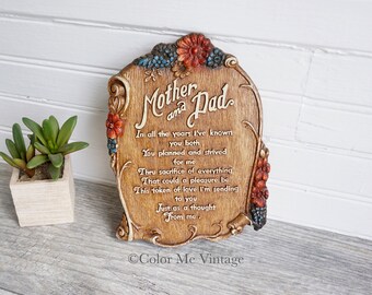 Vintage Mother and Dad Wall Plaque, Multi Products faux wood, Poem wall art dimensional relief