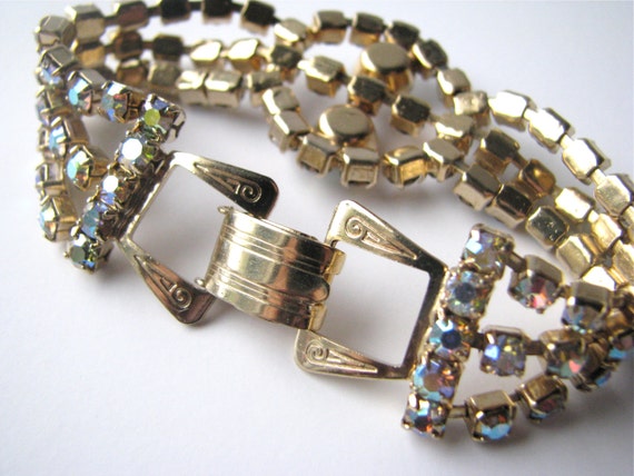 Vintage Bracelet AB Crystal 50s 60s, Large Elegan… - image 5