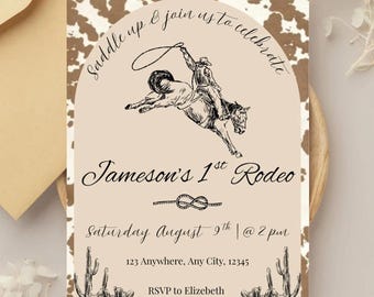 Editable My First Rodeo Birthday Invite, First Birthday Invitation Boy, My First Rodeo Birthday Invite, Cowboy First Rodeo Birthday Invite