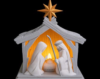 Lámpara de mesa Nacimiento brillante – Escena navideña de la Sagrada Familia / Luz de acento navideña cálida