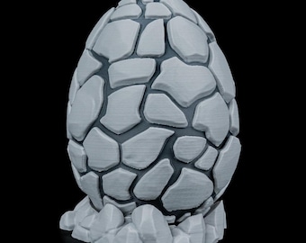 Huevo de dragón de piedra – Escultura de huevo de fantasía impresa en 3D / Decoración de criatura mítica para estante o mesa / Regalo para coleccionistas de dragones