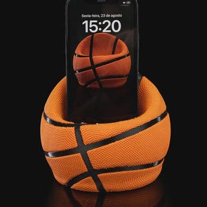 Basketball Phone Stand – 3D Printed PLA in Orange & White | Sports Phone Holder | Gift for Basketball Fans and Players