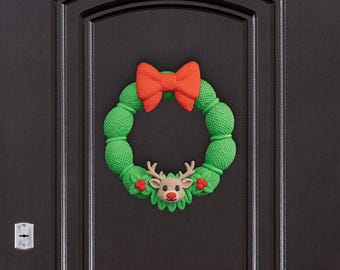 Corona de bienvenida con ciervos – Decoración rústica para puerta de entrada estilo bosque / Corona navideña con ciervos y árboles de hoja perenne