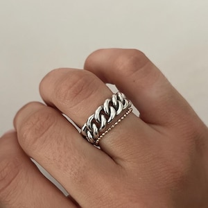 Silver Curb Chain Ring, .925 Cuban Link Ring