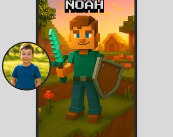 Custom Pixelated Block-Style Portrait from Photo | Gamer Gift | Back to School gift | Digital Download