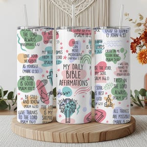 Bible Verse Tumbler | Christian Stainless Steel Travel Mug with Lid and Straw