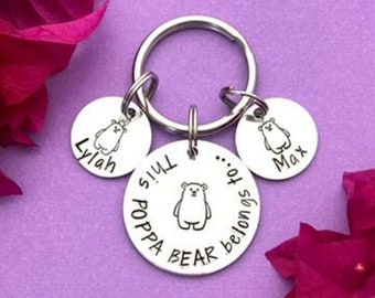 Personalised Gift for Grandad, Fathers Day Gifts, Teddy Bear Keychain,  Poppy, Grandfather Customised Gift, Grandfather Cute Keychains Bear