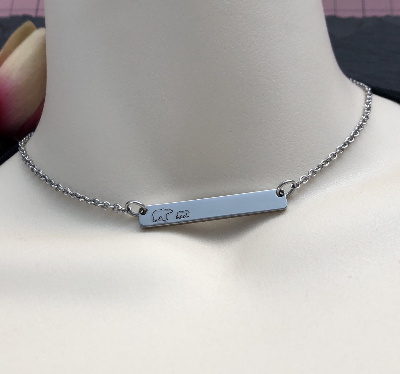 Mama Bear Necklace Silver Bar Necklace Mothers Day Gift Etsy