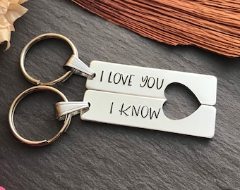 His and Hers Keyring - Fathers Day Gift - Hand Stamped Keyring - Gift for Him - Personalised Keyrings - Couples keychain set