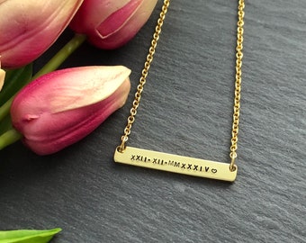 Roman Numeral Necklace - Gold Bar Necklace - Mothers Day Gift - Personalised Necklace - Mum Necklace - Mother Daughter Gift - Date Necklace