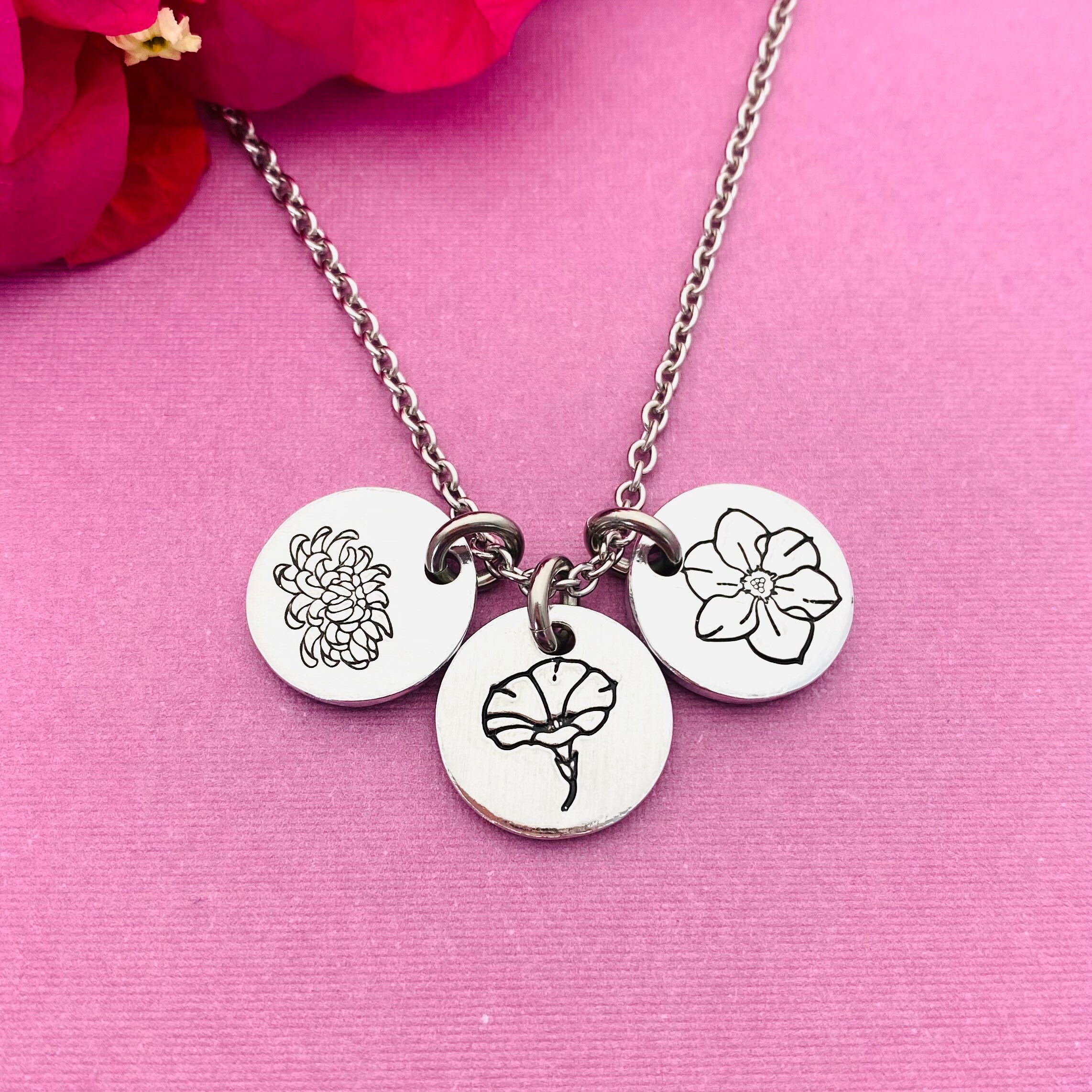 Birth Flower Necklace Birth Flower Name Necklace Etsy Australia