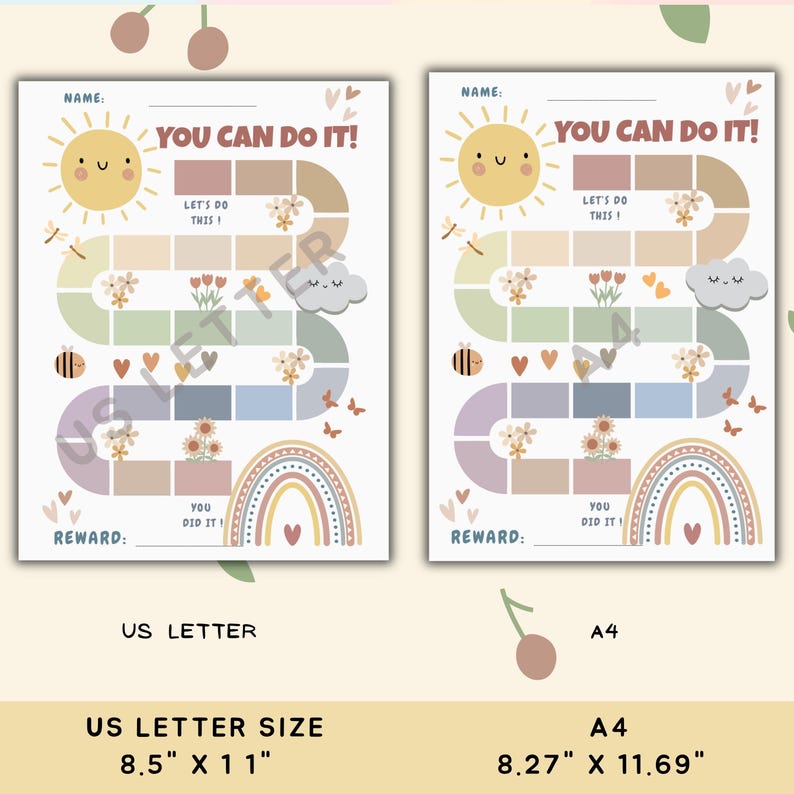 Printable Boho Sun Rainbow Potty Training Reward Chart for Girls, Soft ...