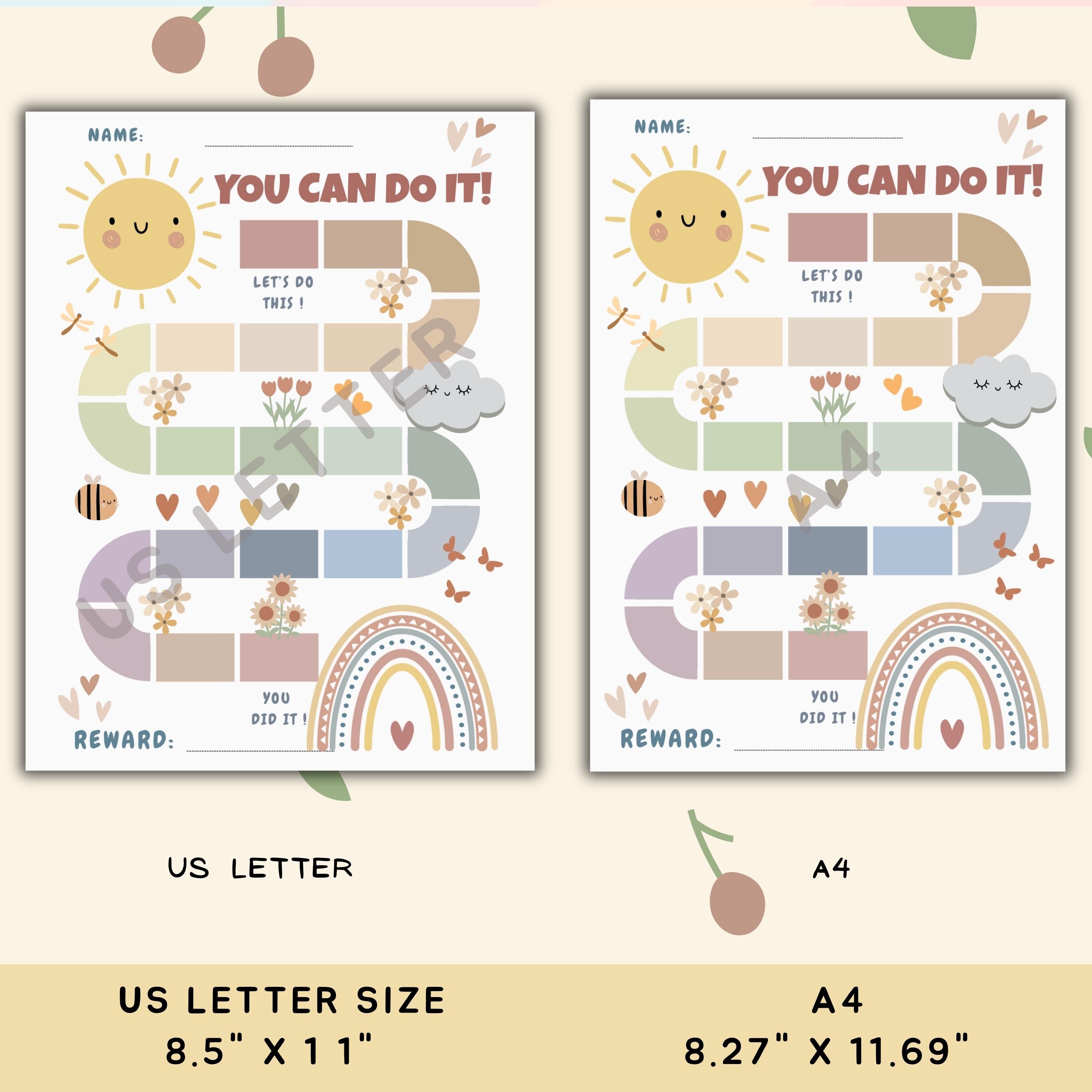 Printable Boho Sun Rainbow Potty Training Reward Chart for Girls, Soft ...