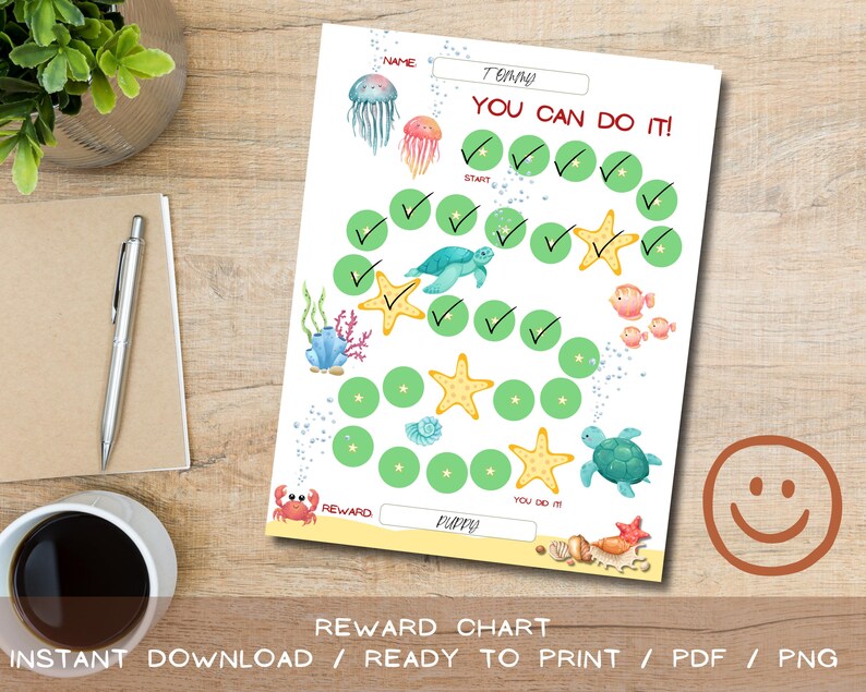Ocean Adventure Reward Chart for Kids – Printable Kids Chore Tracker ...