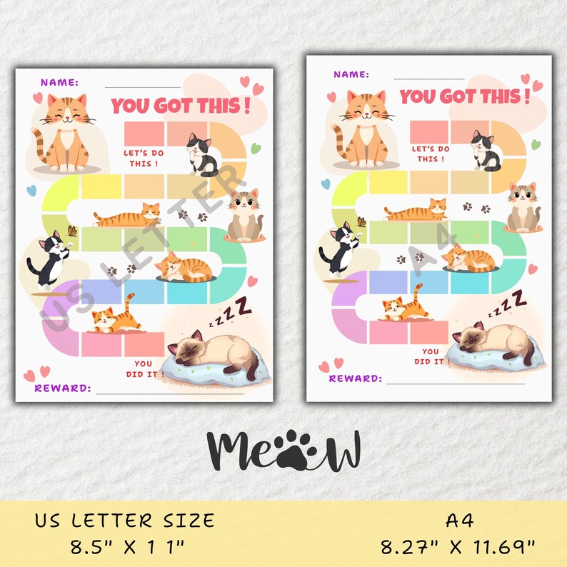 Cute Playful Printable Rainbow Kitty Cat Reward Chart for Toddlers and ...