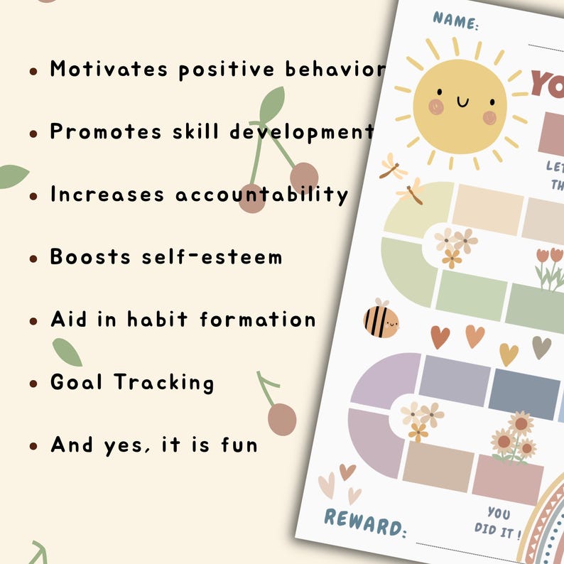 Printable Boho Sun Rainbow Potty Training Reward Chart for Girls, Soft ...