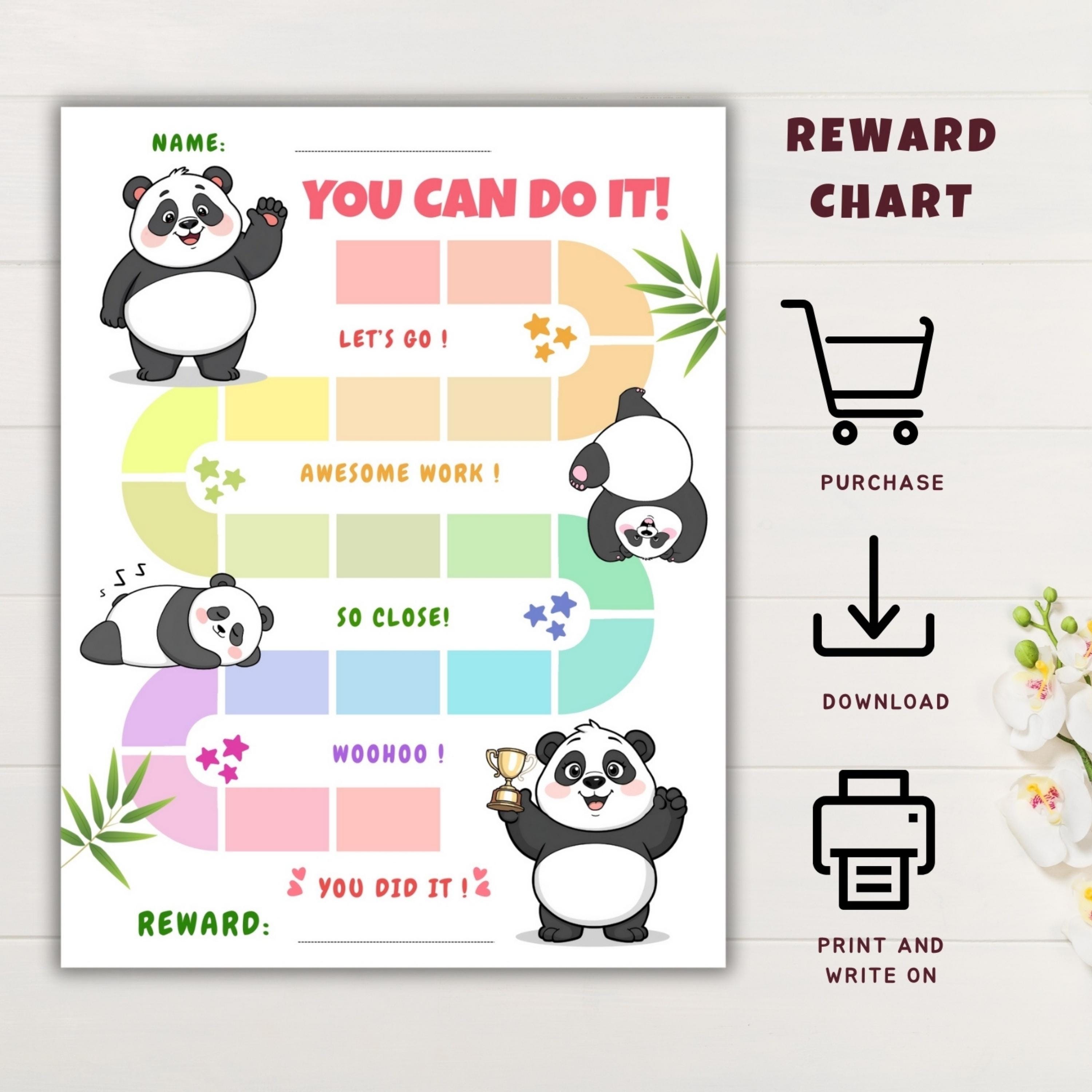 Path Incentive Chart Reusable Printable Panda Reward Chart for Kids With Rainbow Game Path ...