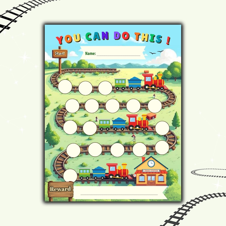 Train-themed Reusable Printable Reward Chart for Kids, Colorful Train ...