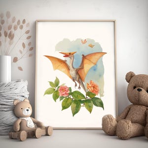Watercolor Dinosaur Prints, Dinosaur Wall Art, Set of 3 Printable, Cute Pteranodon Posters, Dinosaur Artwork Gift, Dinosaur Wall Decor