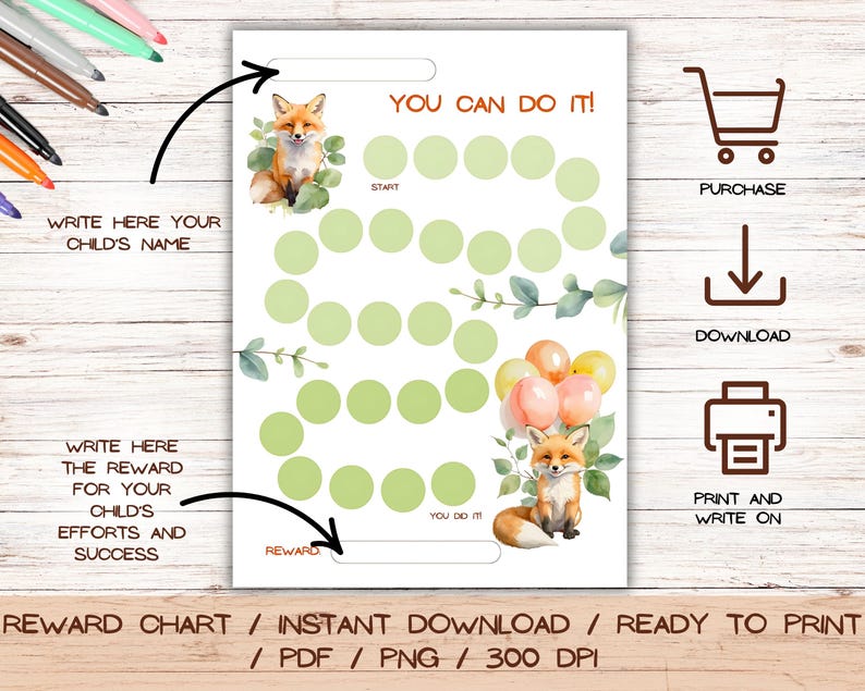 Fox Reward Chart – Printable Kids Chore Tracker With Woodland Fox Theme ...