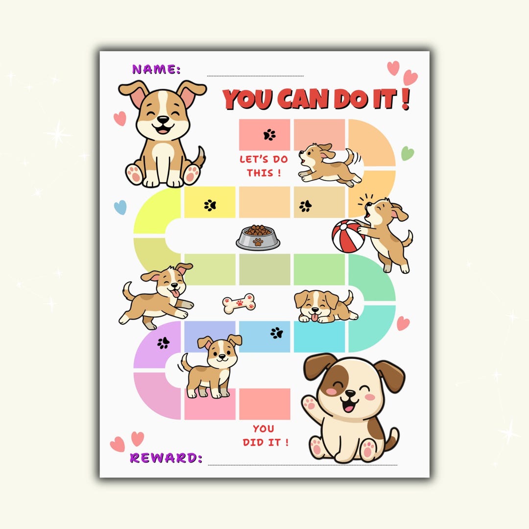 Cute Soft Rainbow Puppy Reward Chart for Kids, Printable Potty Training ...
