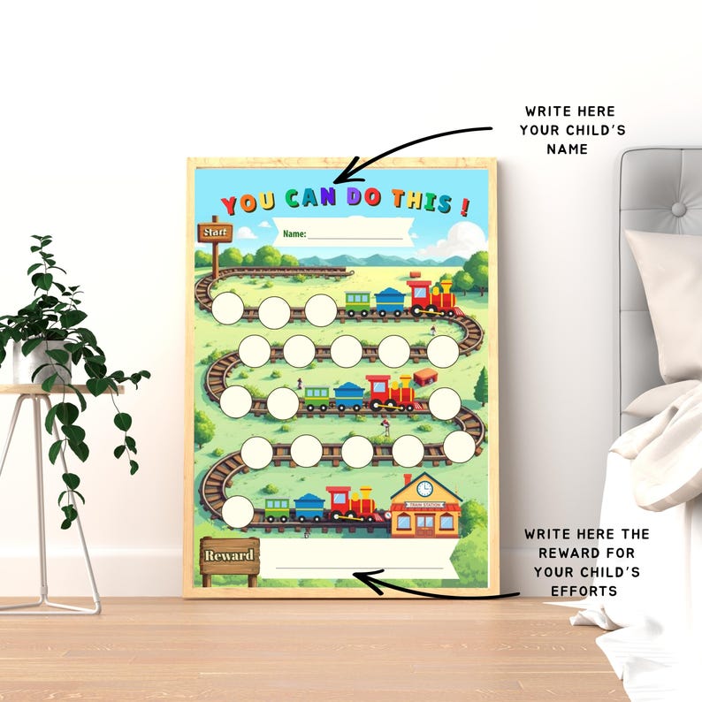Train-themed Reusable Printable Reward Chart for Kids, Colorful Train ...