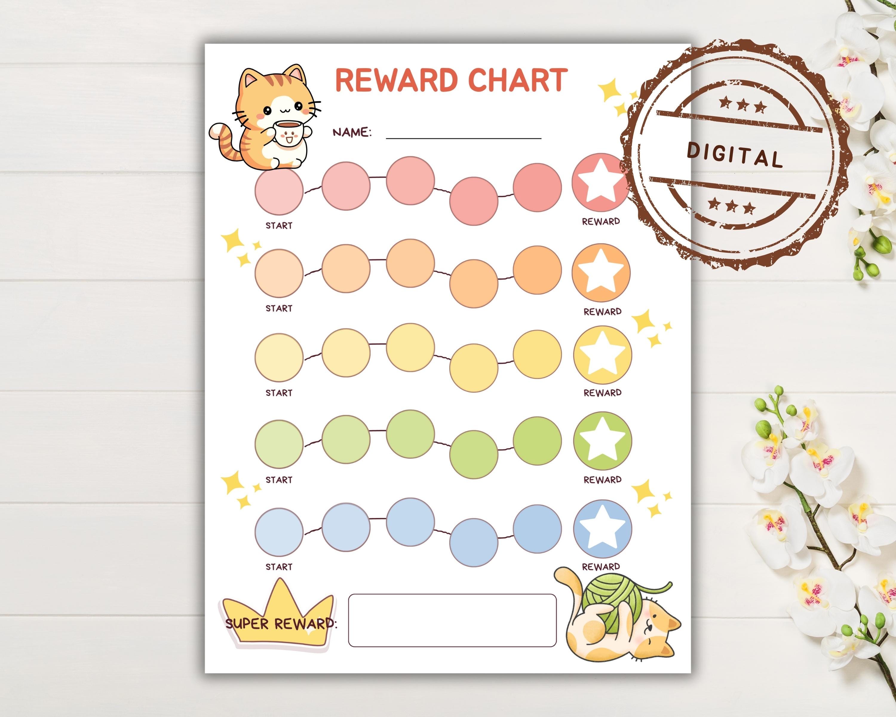 Kitten Reward Chart for Kids, Toddler Routine Tracker (digital PDF) - Etsy