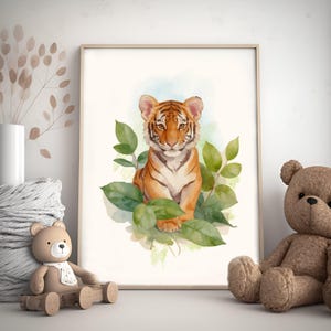 Safari Animal Nursery Tiger Cub Watercolor Art Print, Nursery Wall Decor, Jungle  Watercolor Animal Poster, Gender Neutral  decor, Digital