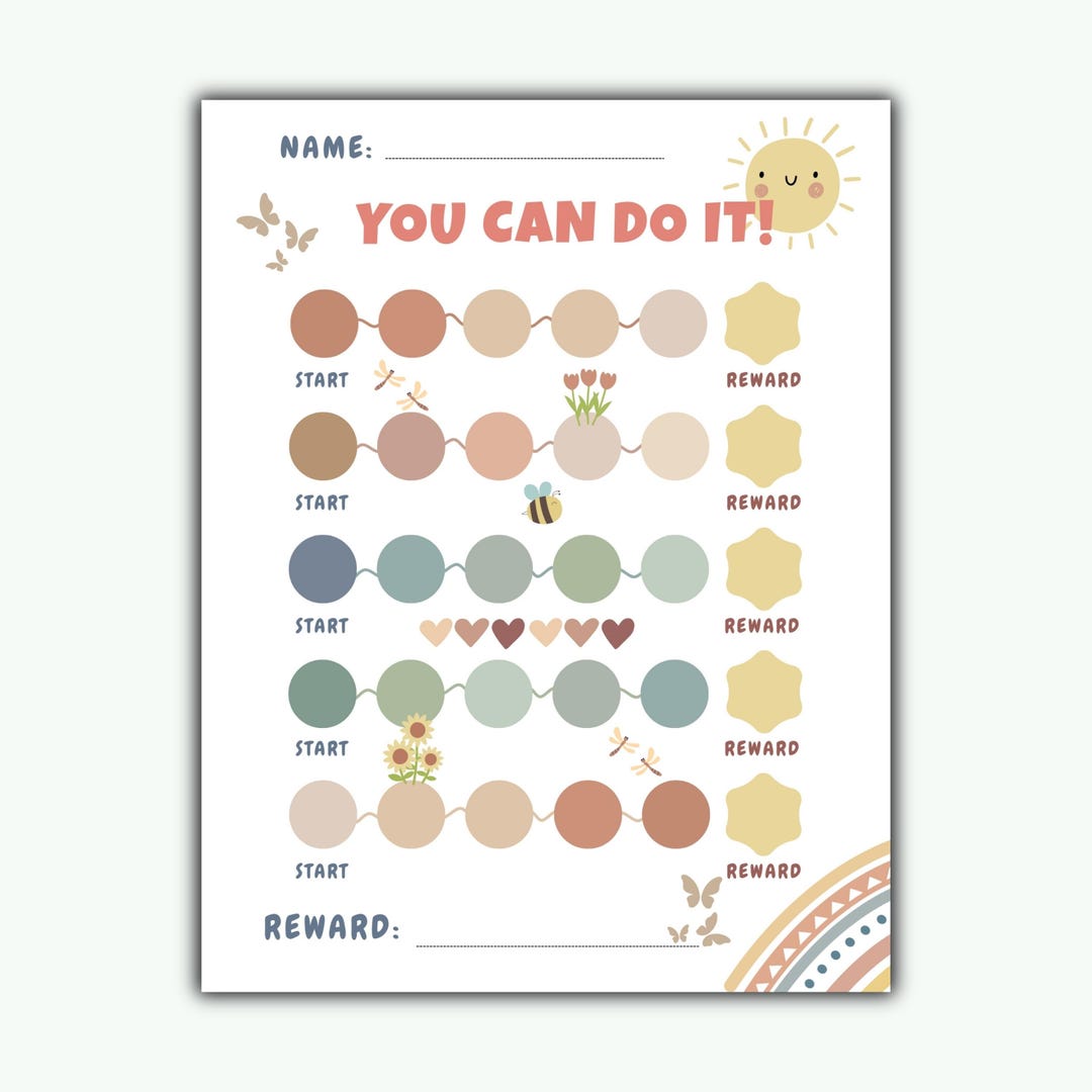 Playful Boho Sun Rainbow Potty Training Printable Reward Chart for ...