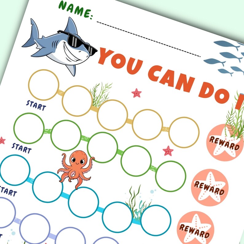 Shark Reward Chart – Kids Potty Training, Ocean Theme, Marine Creatures ...
