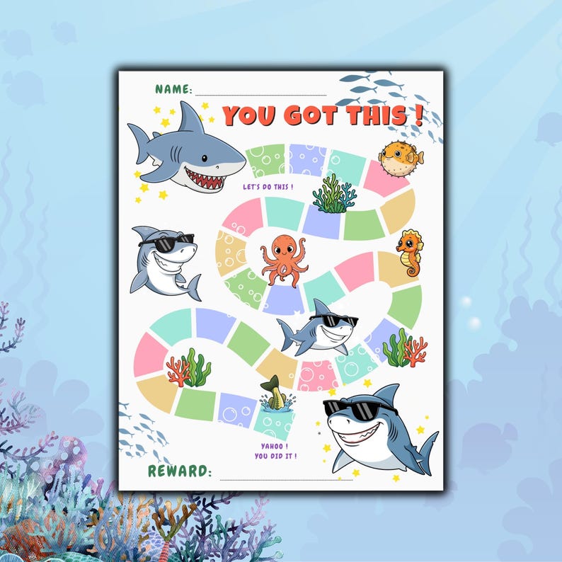 Printable Playful Shark Reward Chart for Kids - Reusable Behavior Chart ...