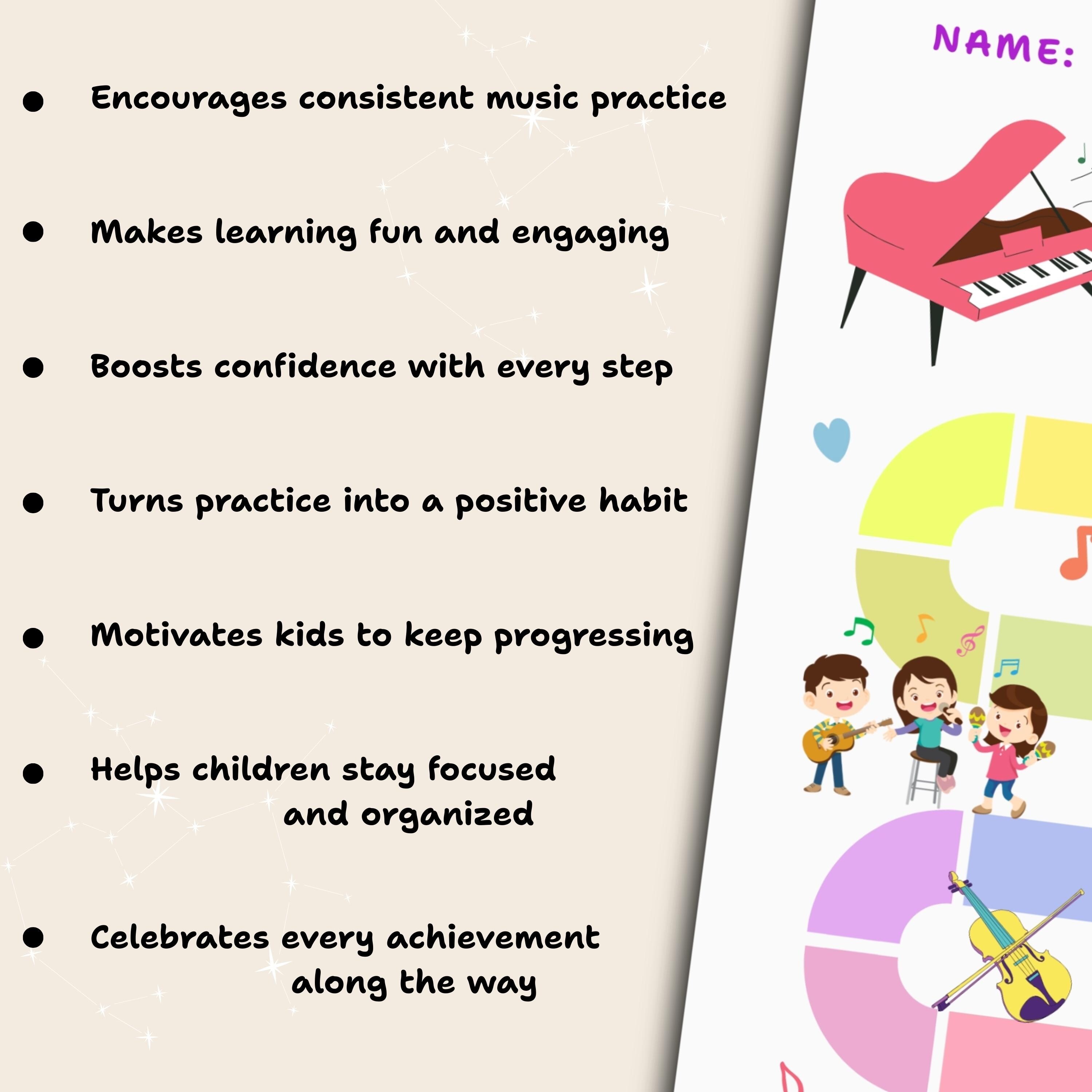Music Practice Chart for Kids, Printable Music Lessons Reward Chart ...