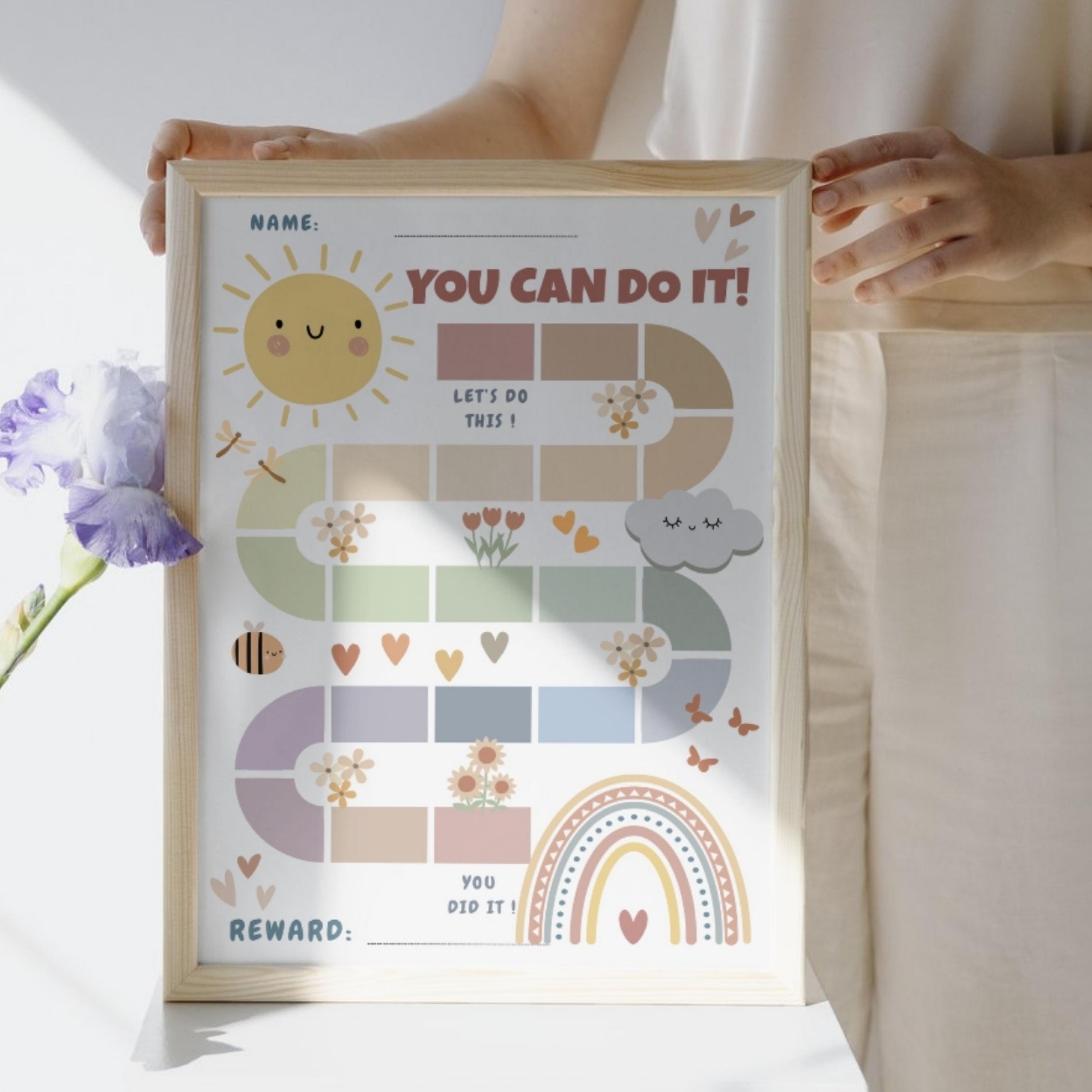 Printable Boho Sun Rainbow Potty Training Reward Chart for Girls, Soft ...