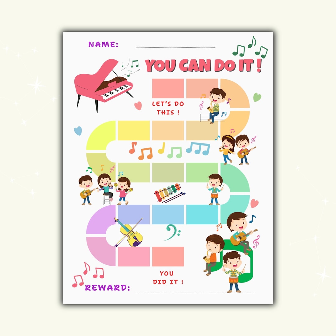 Music Practice Chart for Kids, Printable Music Lessons Reward Chart ...