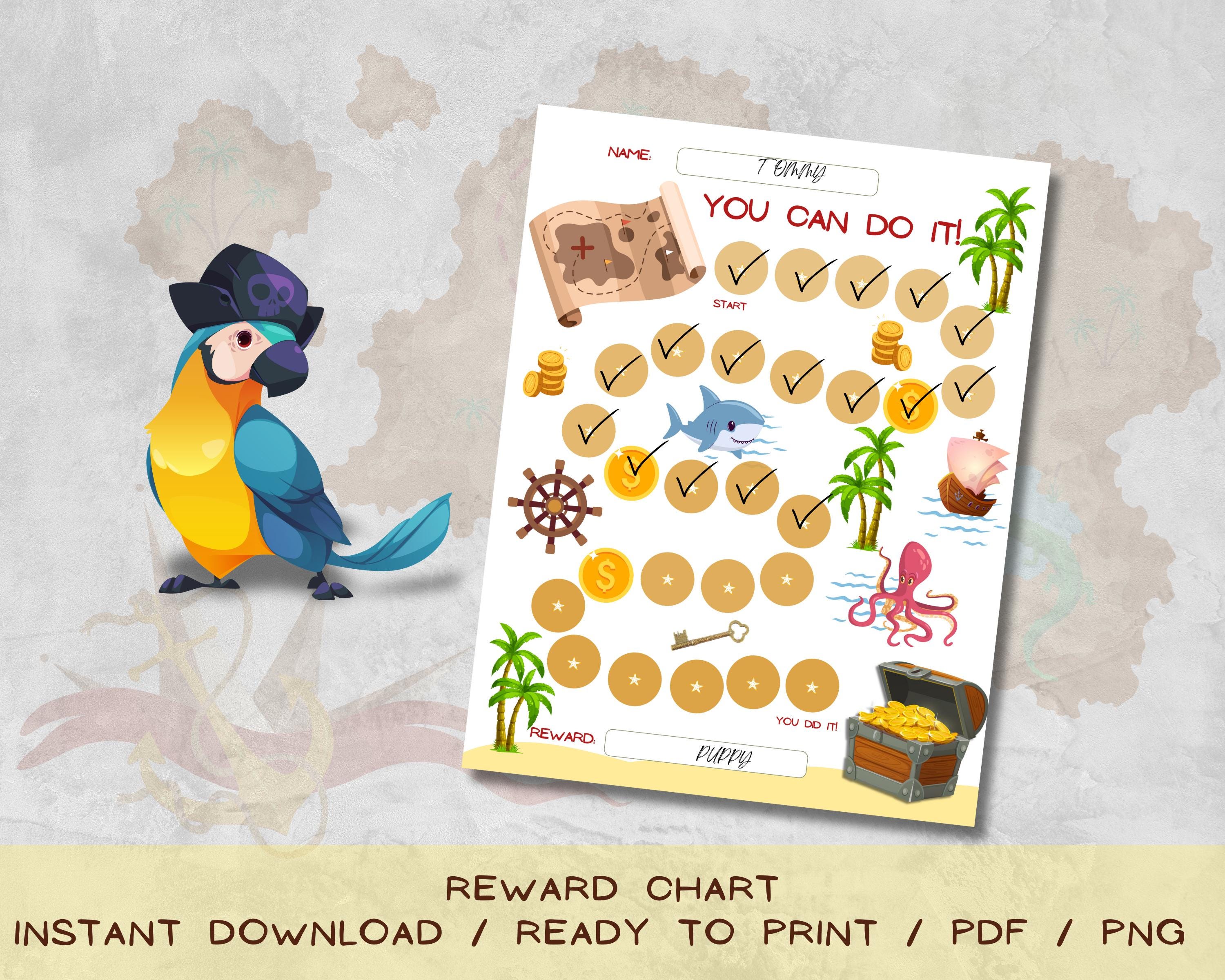 Pirate Treasure Hunt Reward Chart for Kids - Printable Treasure Map ...