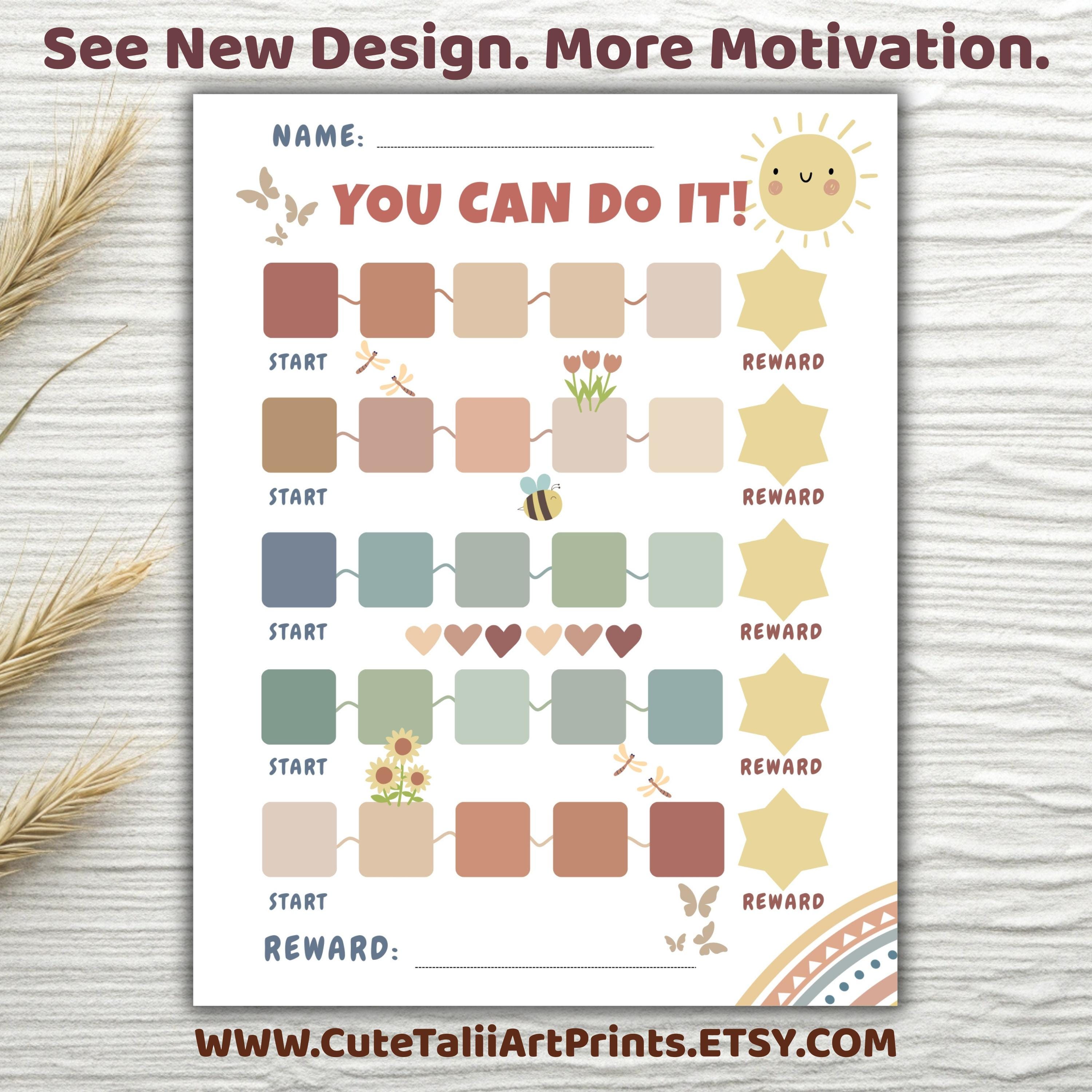 Printable Boho Sun Rainbow Potty Training Reward Chart for Girls, Soft ...