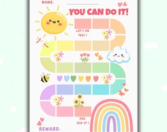 Playful Sun Pastel Rainbow Potty Training Printable Reward Chart for ...