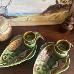 Set of 2 vintage ceramic fish plates with sauce cups | vintage dinnerware