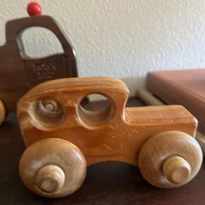 Pair of vintage wooden toy trucks | handmade toys