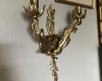 Applique da parete in ottone vintage con candelabro / applique da parete in ottone con volute / 2 disponibili