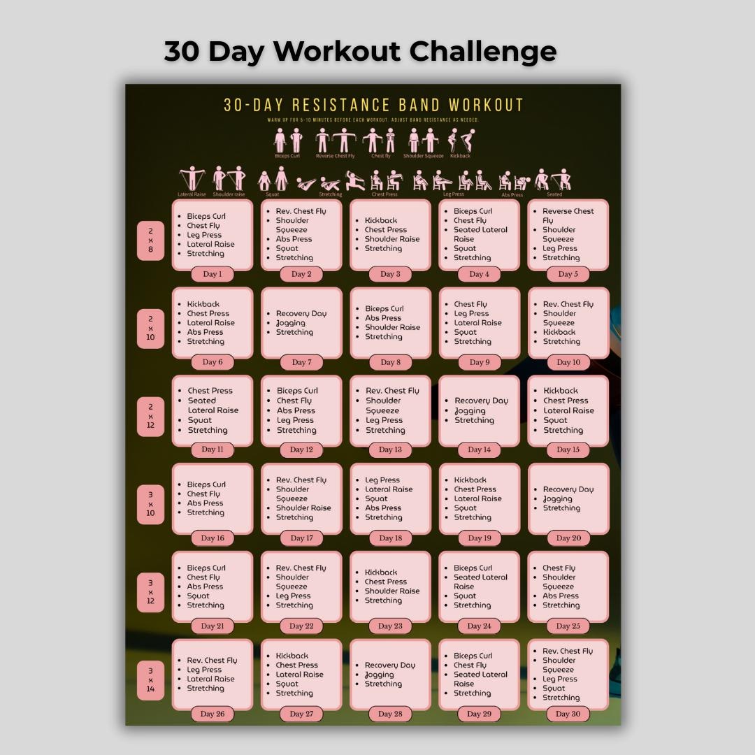 30-day Resistance Band Workout Plan: Home Fitness Challenge (A4
