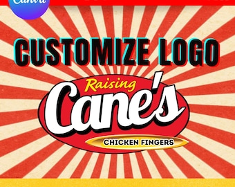 Custom Fast Food Style Logo • Personalized Name • Raising Cane's • Party  Printable • Editable Digital Logo