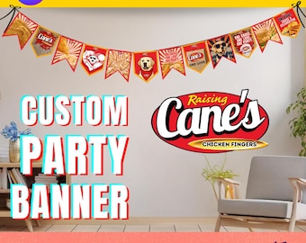 Cane's Birthday Decorations Printable Banner | Canva Party Decor | Fast Food Theme Instant Download