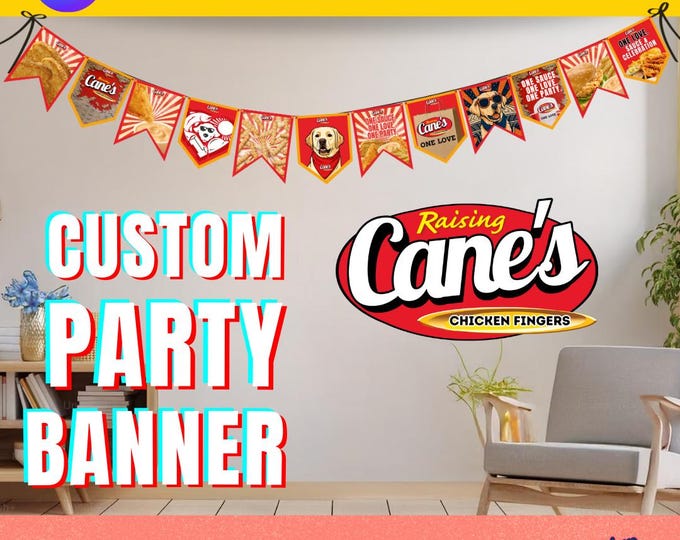 Featured listing image: New Updated! Customizable Canva Raising Cane's Style Banner • Party Decoration (Digital Download)