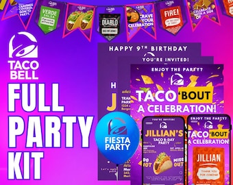 Ultimate Taco Party Kit – Editable Canva Bundle, Decorations + Games, Fast Food Birthday Theme